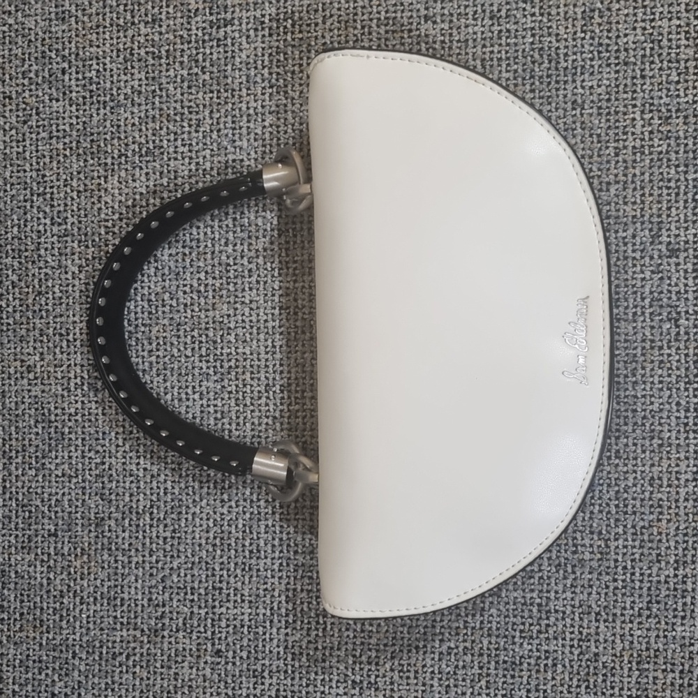 Sam Edelman Dinah Half Moon Handheld/Crossbody Small Bag White w/Silver Hardware - Picture 14 of 16